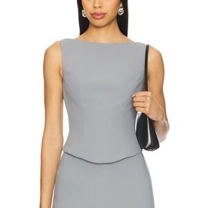 Amanda Uprichard | Revolve Ines Corset Style Crop High Neck‎ Top Fog Gray